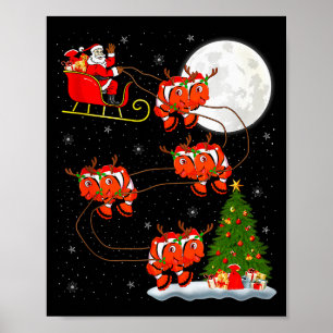 Póster Pez Payaso Santa Trineo Volador Divertido Mágico N