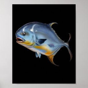 Póster Pez Permiso Realista Para Amantes De La Pesca O Ic