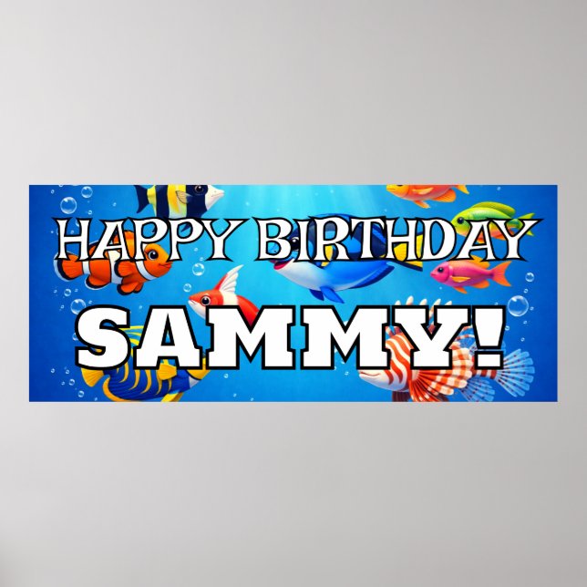 Póster Pez tropical personalizado FELIZ CUMPLEAÑOS  (Frente)