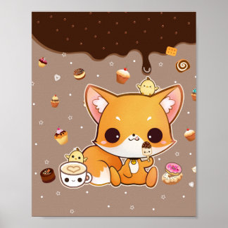 Póster Pezo chibi con helado kawaii