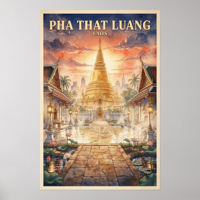 Póster Pha That Luang Viajes Vintage Laos (Frente)