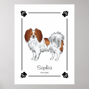 Póster Phalène Rojo Y Blanco Y Nombre De Perro Personaliz