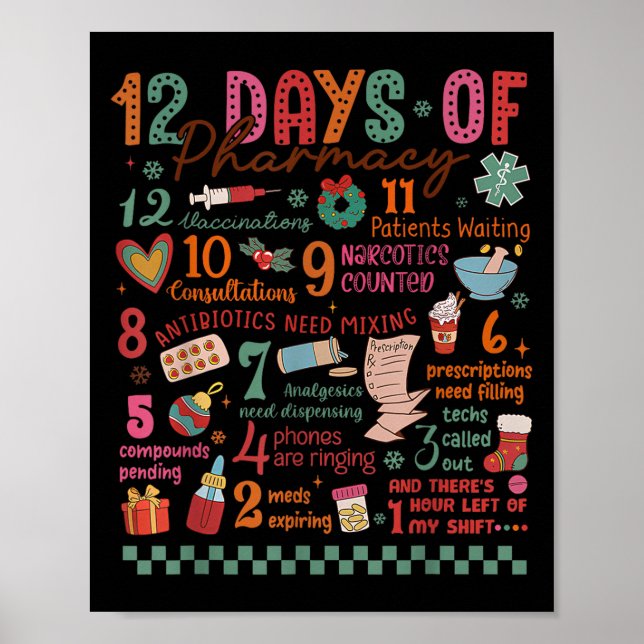 Póster Pharmacy Christmas Shirt - 12 Days Of Pharmacy Tec (Frente)