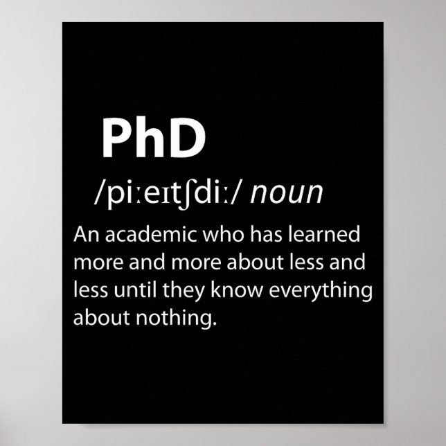 Póster Phd funny dictionary definition doctorate student (Frente)