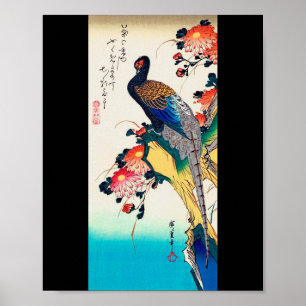Póster Pheasant and chrysanthemum, Hiroshige, Ukiyo-e