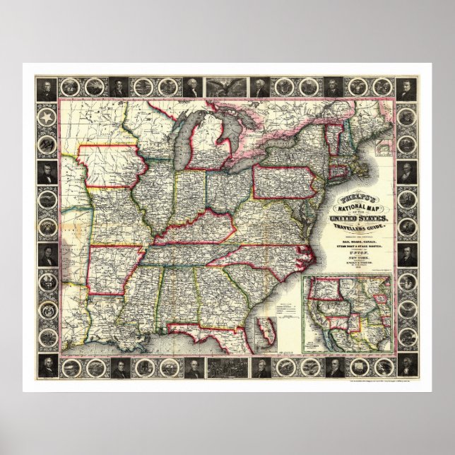 Póster Phelps United States Map 1852 (Frente)