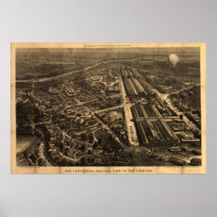 Póster Philadelphia 1876, PA BALLOON View Panoramic Map