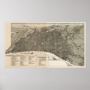 Póster Philadelphia birdseye map - 1887 (McFetridge) Big