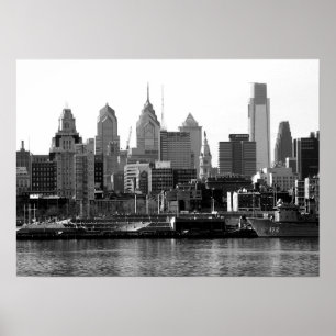 Póster Philadelphia Black & White Skyline Print