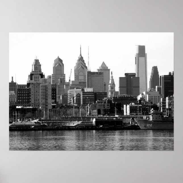Póster Philadelphia Black & White Skyline Print (Frente)