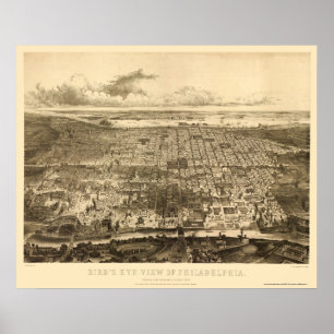 Póster Philadelphia, mapa panorámico del PA - 1857