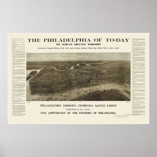 Póster Philadelphia, mapa panorámico del PA - 1908