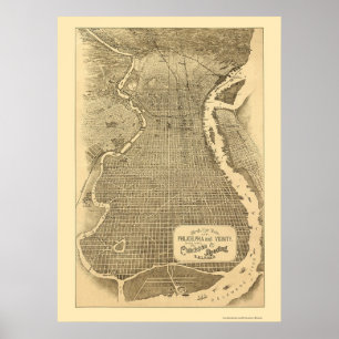 Póster Philadelphia, PA Panoramic Map - 1870