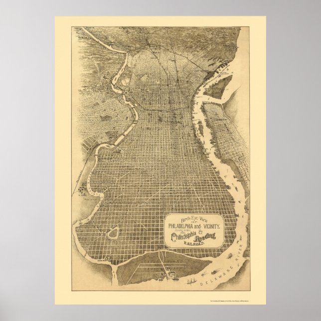 Póster Philadelphia, PA Panoramic Map - 1870 (Frente)
