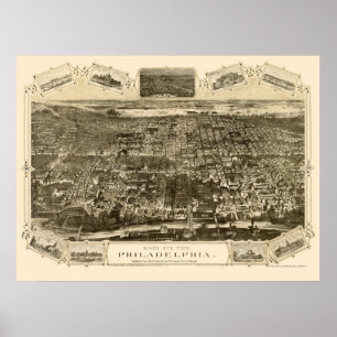 Póster Philadelphia, PA Panoramic Map - 1876
