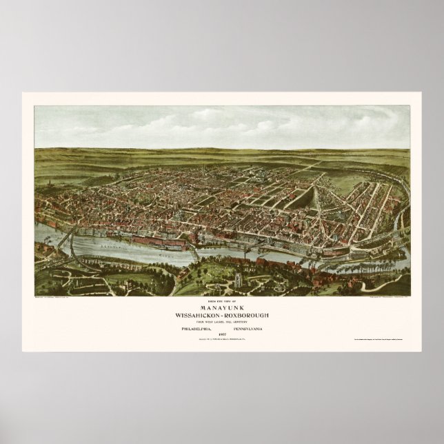 Póster Philadelphia, PA Panoramic Map - 1907 (Frente)