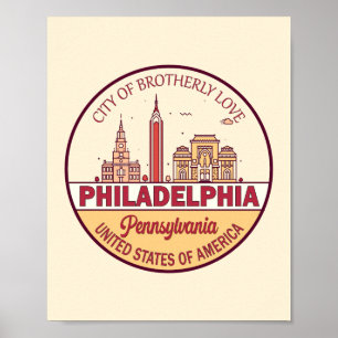 Póster Philadelphia Pennsylvania City Skyline Emblem