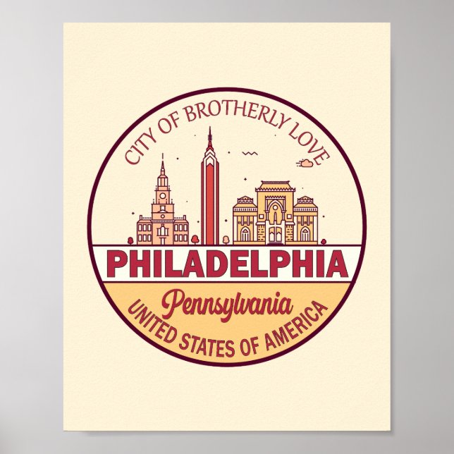 Póster Philadelphia Pennsylvania City Skyline Emblem (Frente)