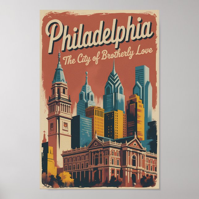 Póster Philadelphia Pennsylvania Illustration Travel Art (Frente)