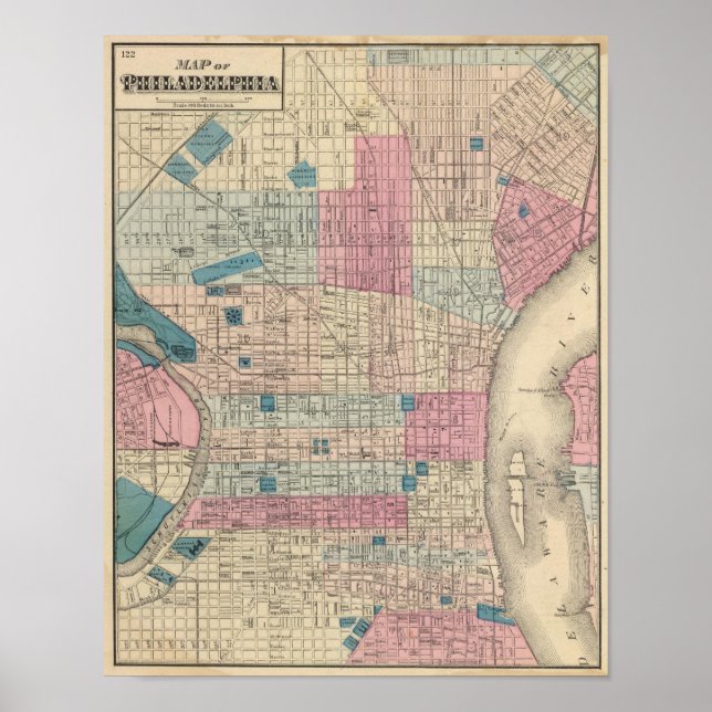 Póster Philadelphia, Pennsylvania Map (Frente)