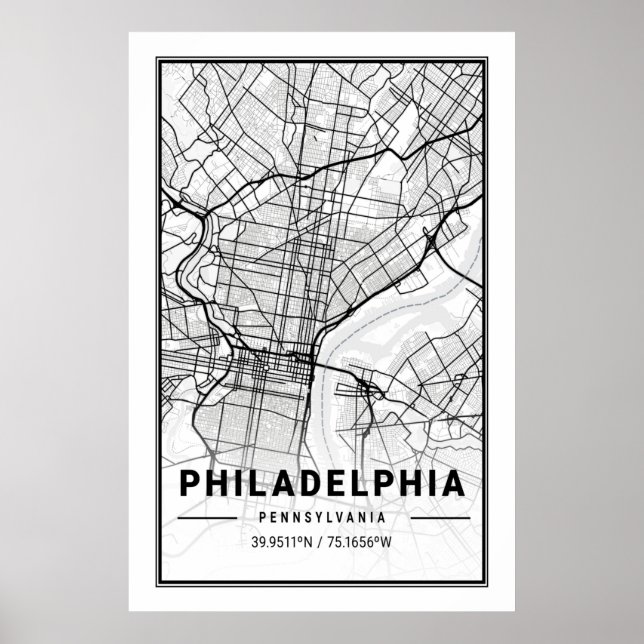 Póster Philadelphia Pennsylvania USA Travel City Map (Frente)