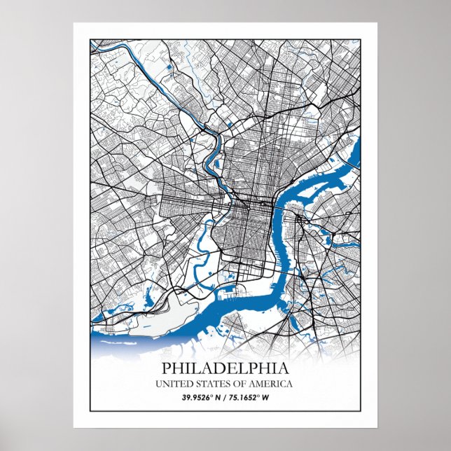 Póster Philadelphia Pennsylvania USA Travel City Map (Frente)