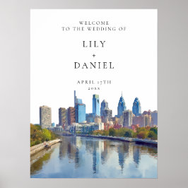 Póster Philadelphia Skyline Wedding Welcome Sign