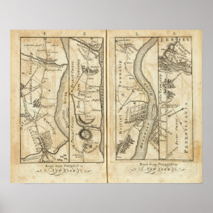 Póster Philadelphia to New York Road Map