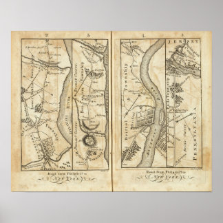 Póster Philadelphia to New York Road Map