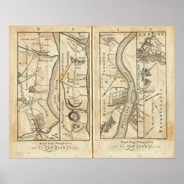 Póster Philadelphia to New York Road Map (Frente)