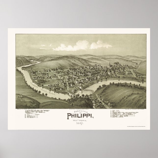Póster Philippi, WV Mapa Panorámico - 1897 (Frente)