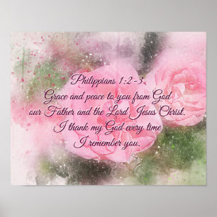 Póster Philippians 1:2-3 Grace and Peace to You Pink Rose