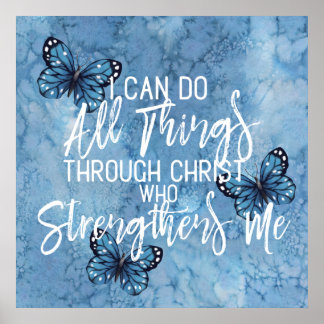 Póster Philippians 4:13 Hermoso diseño de mariposa azul