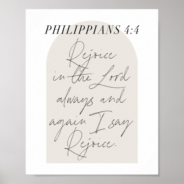 Póster Philippians 4:4 Guión mínimo Boho Beige Arch (Frente)