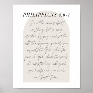 Póster Philippians 4:6-7 Guión mínimo Boho Beige Arch