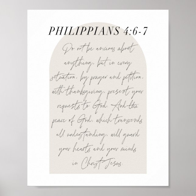 Póster Philippians 4:6-7 Guión mínimo Boho Beige Arch (Frente)