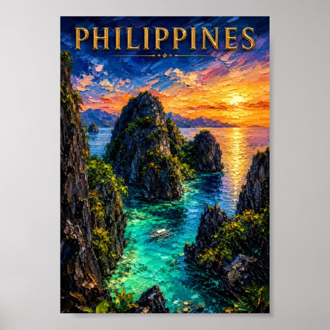 Póster Philippines: Tropical Sunset Palawan Coast Art Sou (Frente)