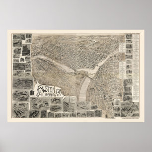 Póster Phillipsburg, NJ & Easton, Mapa Panorámico de la P