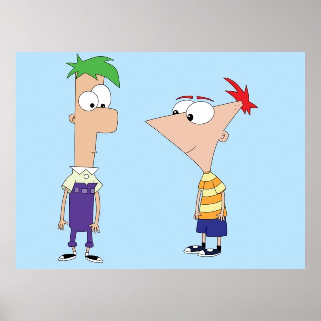 Póster Phineas y Ferb de fondo azul pastel (Frente)