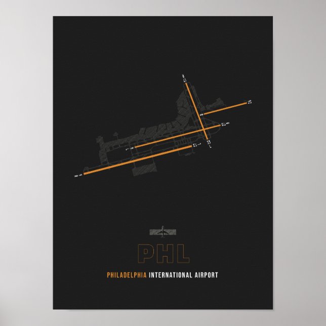 Póster PHL - Diagrama de pista del aeropuerto de Filadelf (Frente)