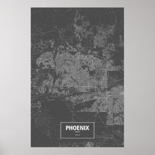 Póster Phoenix, Arizona (blanco sobre negro)