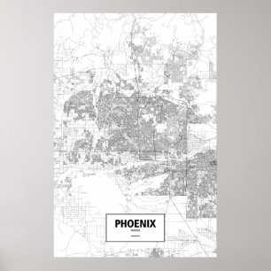 Póster Phoenix, Arizona (negro en blanco)