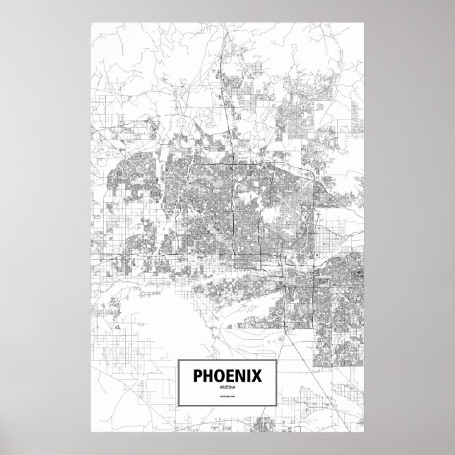 Póster Phoenix, Arizona (negro sobre blanco) (Frente)