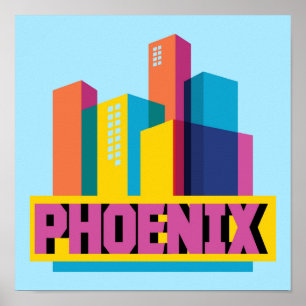 Póster Phoenix, Arizona Neon Skyline