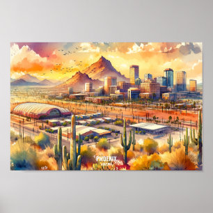 Póster Phoenix Arizona Travel Places acuarela