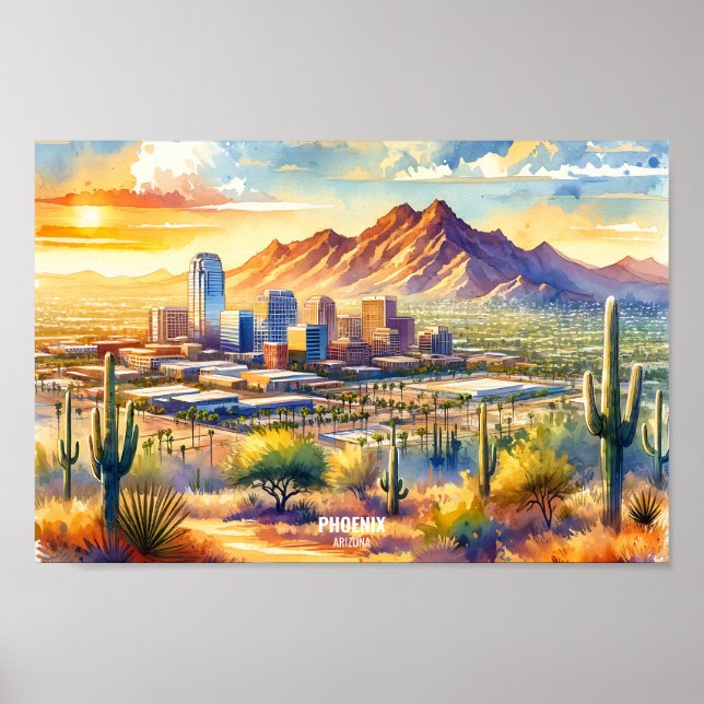 Póster Phoenix Arizona Travel Places acuarela (Frente)
