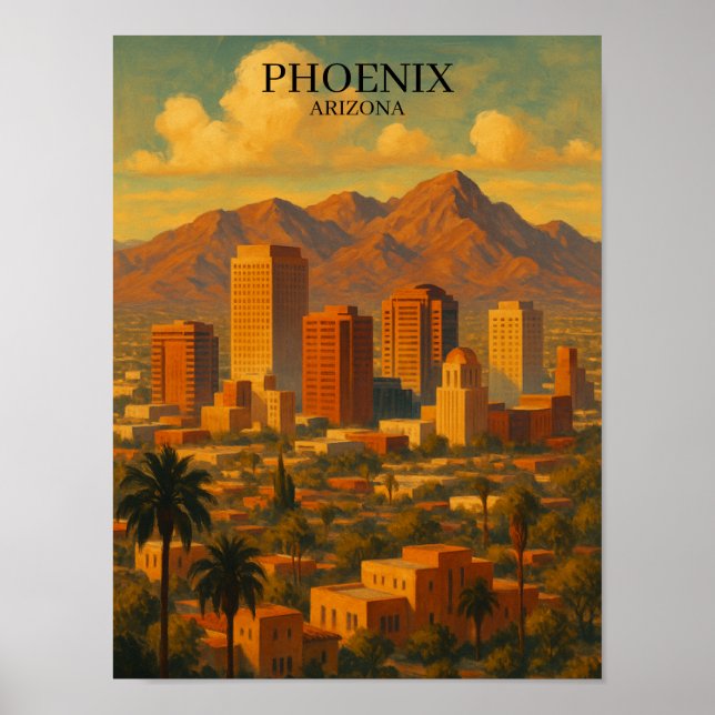 Póster Phoenix Arizona Vintage Travel – Desert Skyline (Frente)