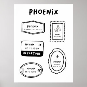 Póster Phoenix - Colección de sellos de viaje Minimalis