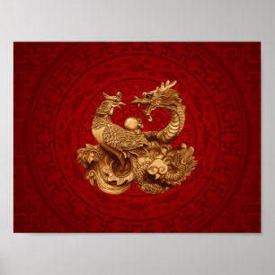 Póster Phoenix y Dragon - en rojo