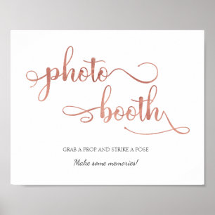 Póster "Photo booth" Rose Gold White Trendy Wedding Sign